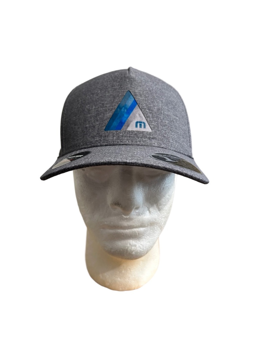 Travis Mathew Gray Snapback Hat with Blue Triangle Logo